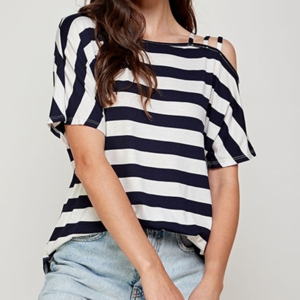 NWT Plus Size Stripped blouse with Spaghetti Sleeves